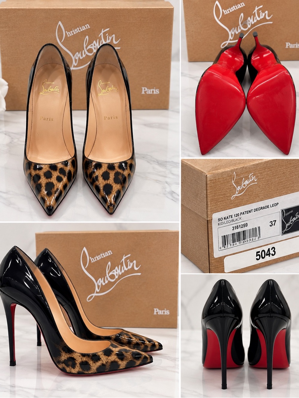 Christian Louboutin Leopard Patent Pointed-Toe Pumps with Black Patent Trim